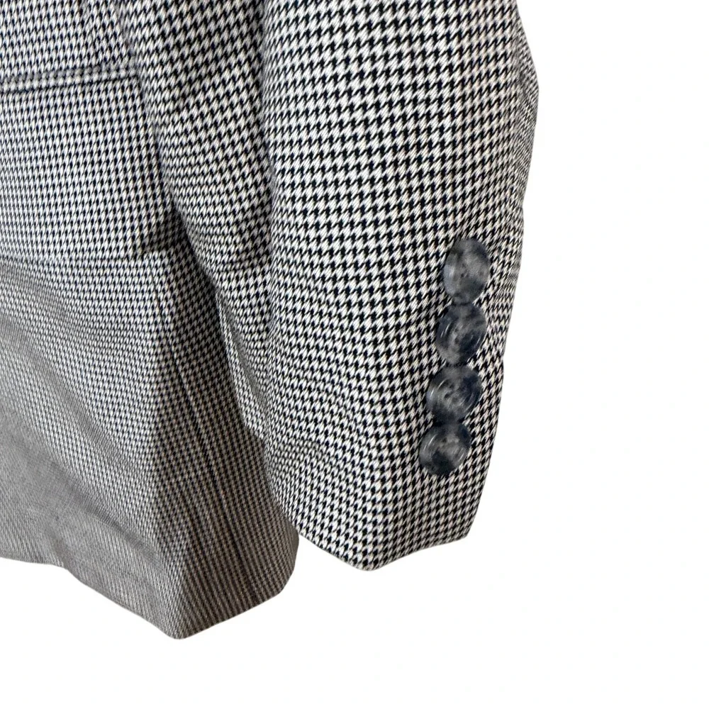Hickey Freeman Silk Wool Houndstooth Blazer Sport Coat Mens 44R Black White read
